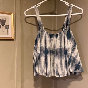 Blue and white tie-dyed crop tank top